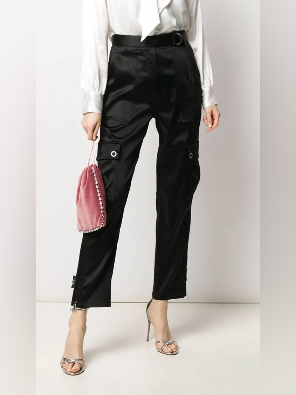 Jonathan Simkhai Black High-Rise Cargo Straight-Leg Trousers, US2